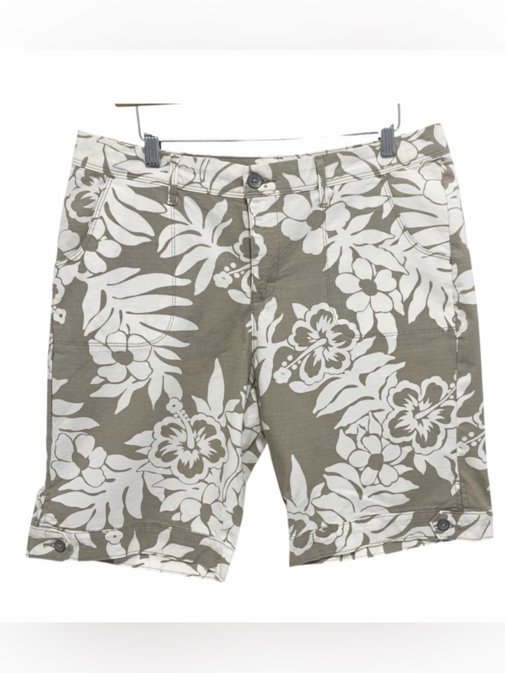 Lee Khaki White Tropical Print Bermuda Shorts - Like New - Women’s Size 12